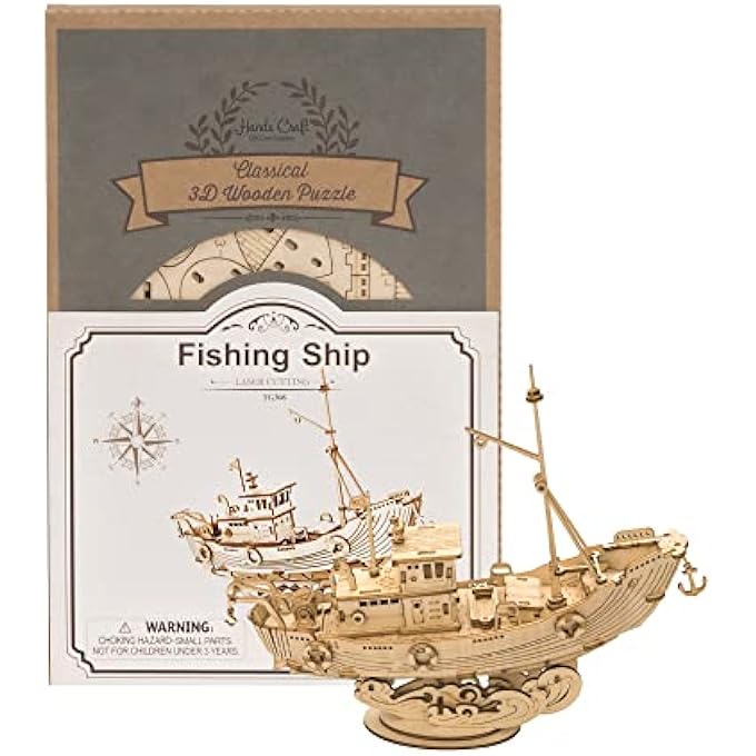 3D WOODEN PUZZLE | DIY MODEL KIT | CRAFT KIT BRAIN TEASER | CLASSIC, FISHING SHIP (TG308) - Image 1